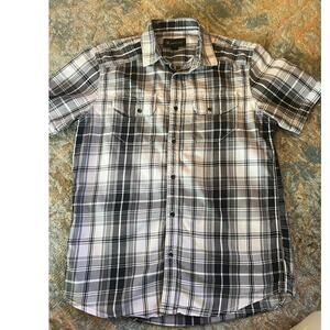 INC International Concepts Men’s Black Gray Plaid Button-Down Shirt, S